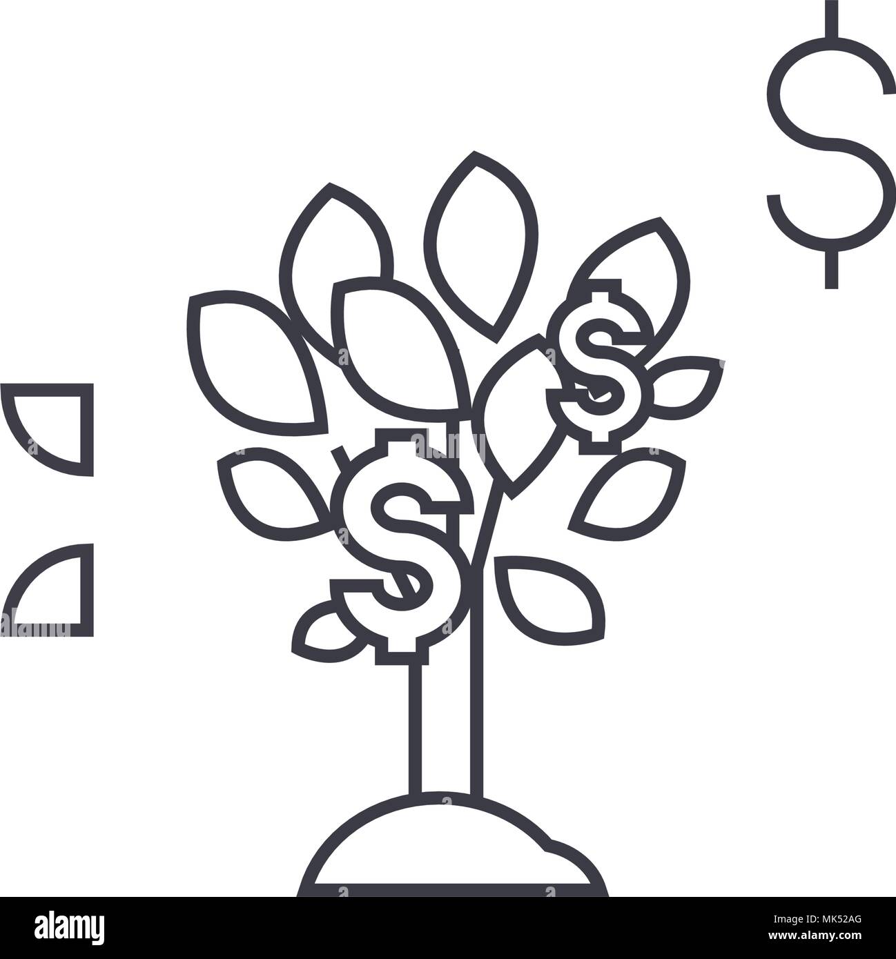 dollar tree vector line icon, sign, illustration on background