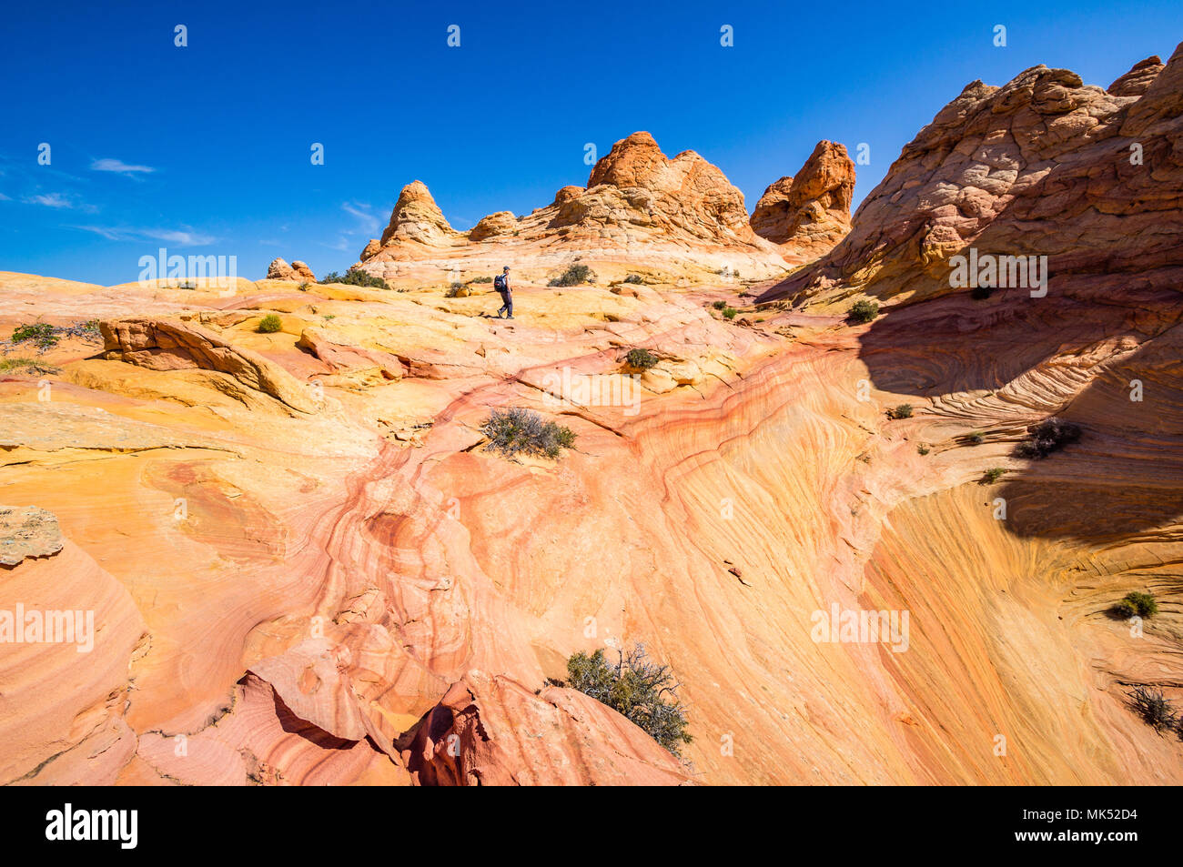 Distant Hiker With Pack In Colorful Sandstone Formations Cottonwood distant-hiker-with-pack-in-colorful-sandstone-formations-cottonwood