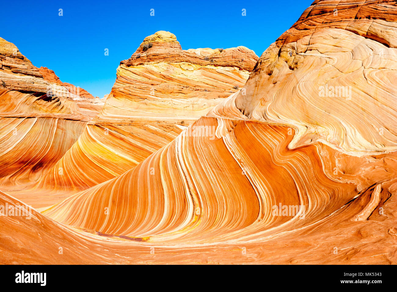 Arizona Swirl Rocks The Wave, a multicolored, swirling sandstone formation, North Coyote ...
