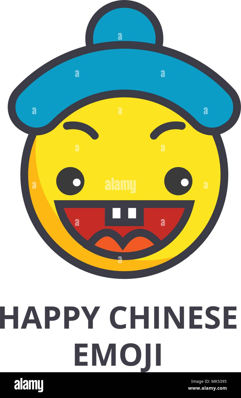 happy chinese emoji vector line icon, sign, illustration on background