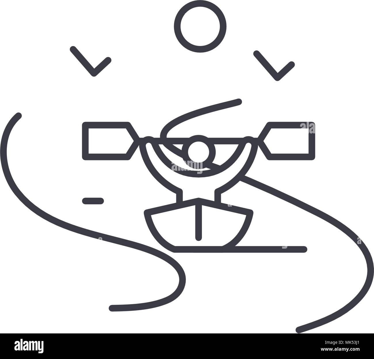 kayaking vector line icon, sign, illustration on background, editable strokes Stock Vector