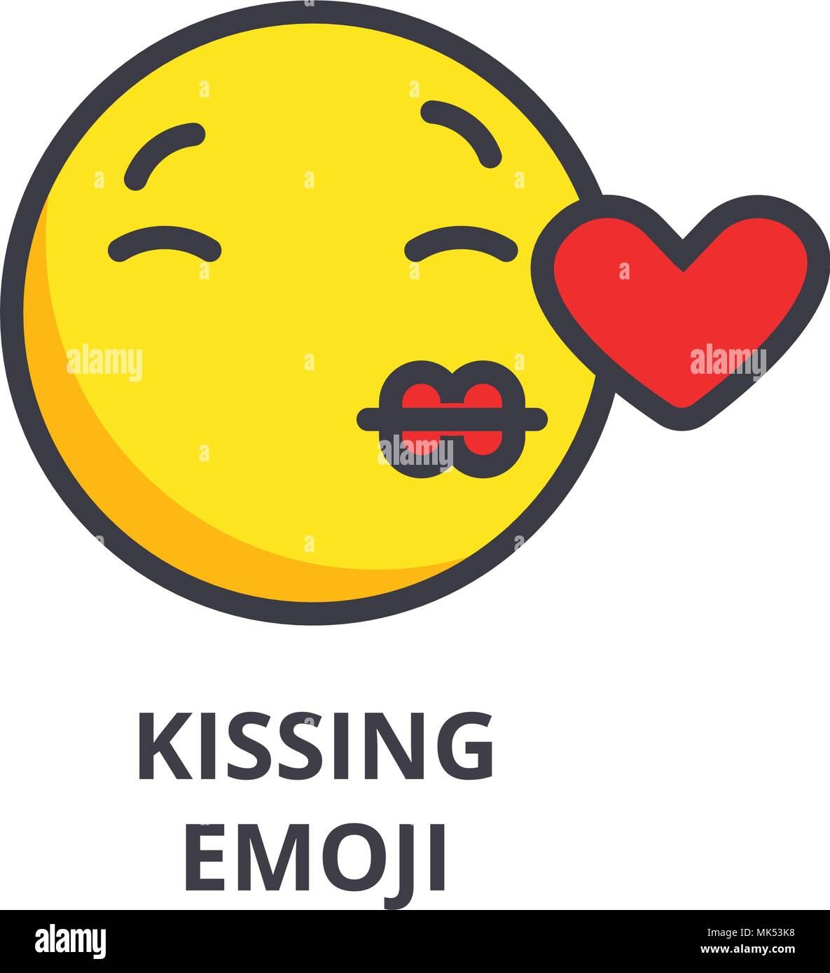 kissing emoji vector line icon, sign, illustration on background