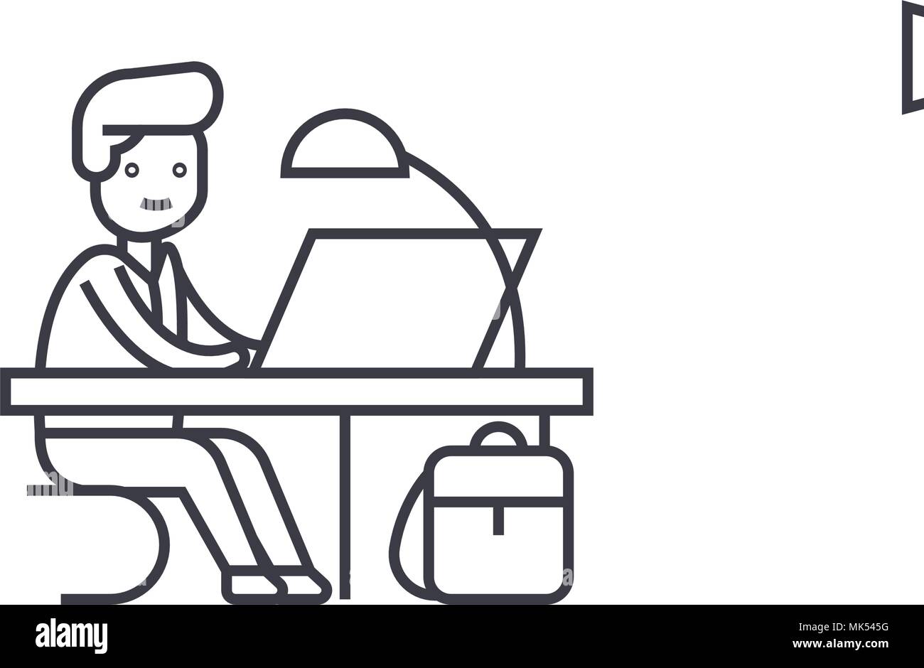office work vector line icon, sign, illustration on background, editable strokes Stock Vector