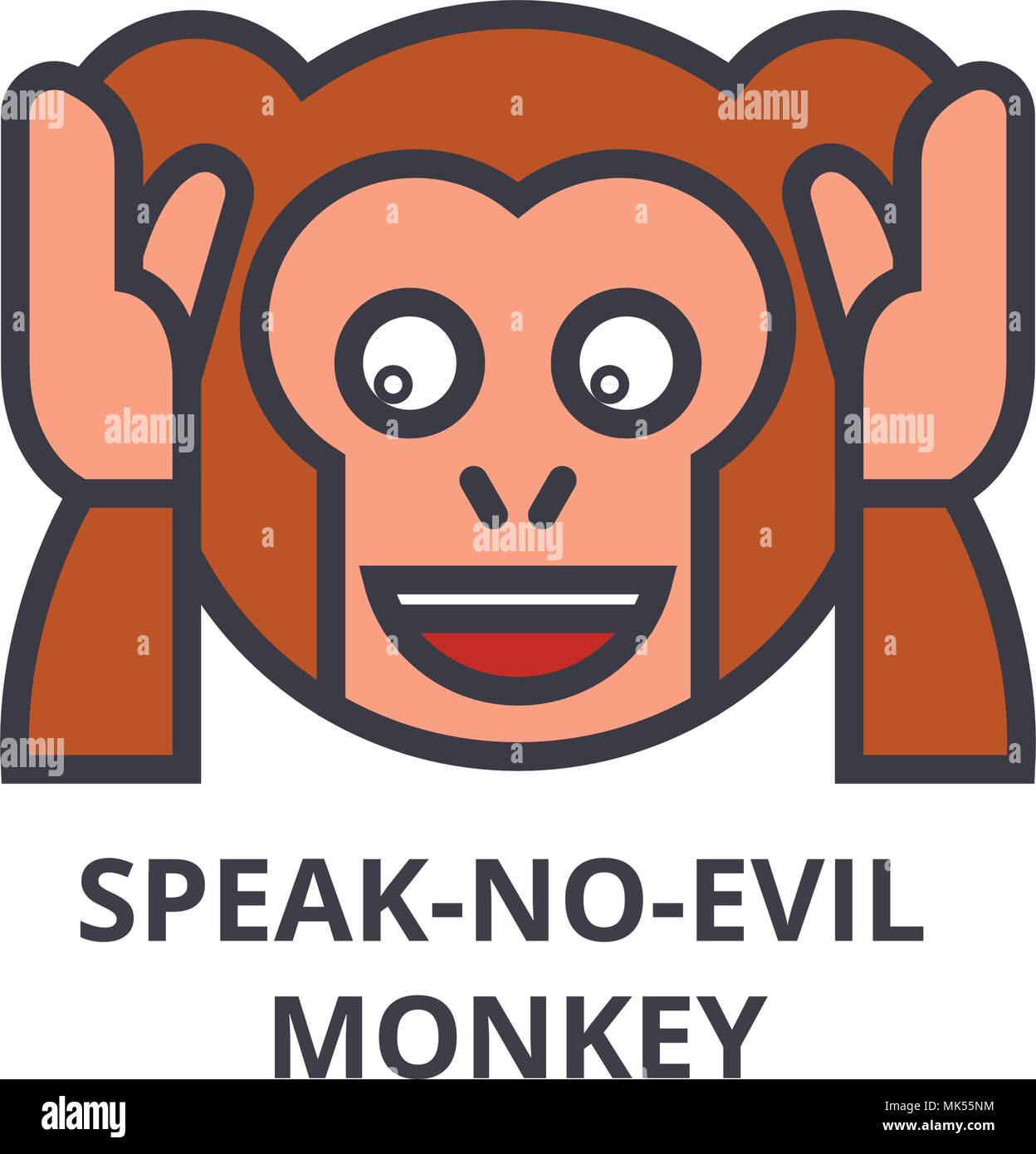 speak no evil emoji vector line icon, sign, illustration on
