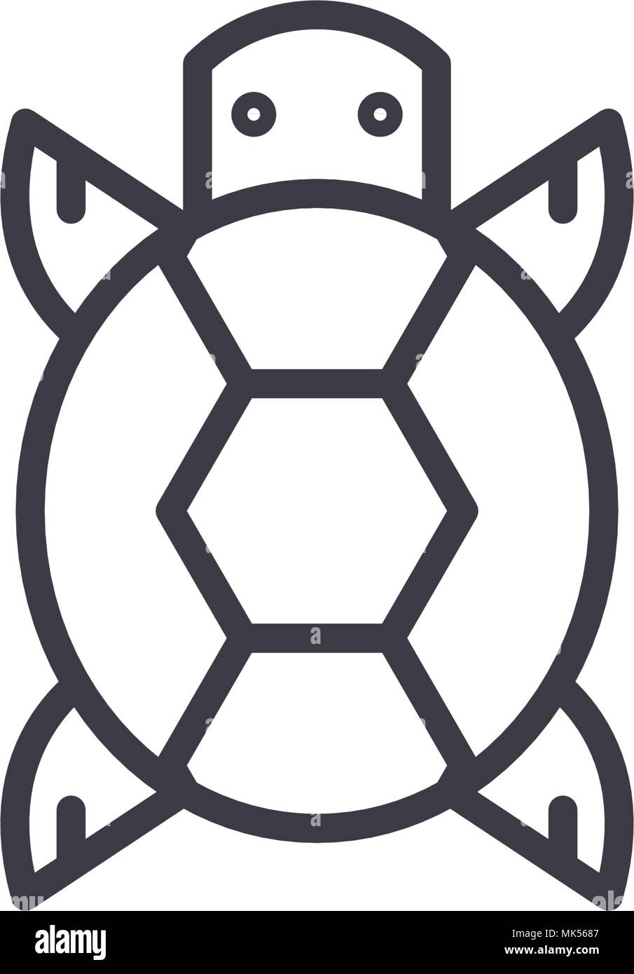 turtle front view vector line icon, sign, illustration on background ...