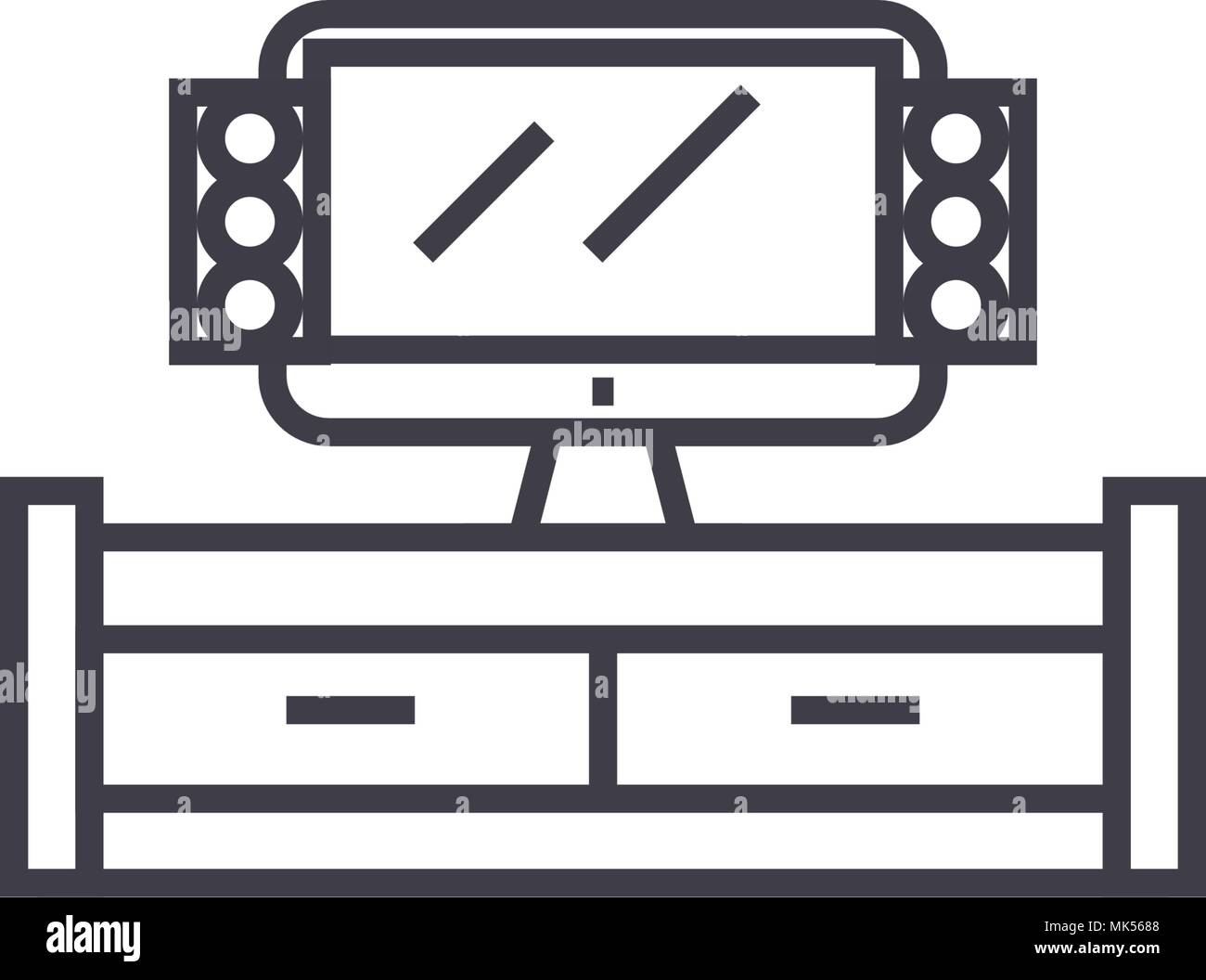 tv vector line icon, sign, illustration on background, editable