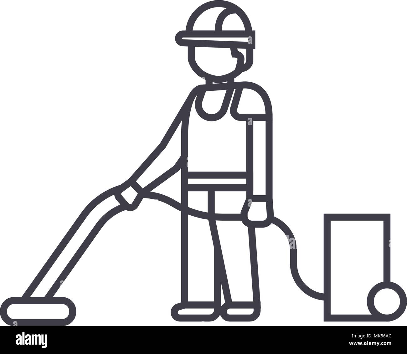 vacuum home cleaning vector line icon, sign, illustration on background