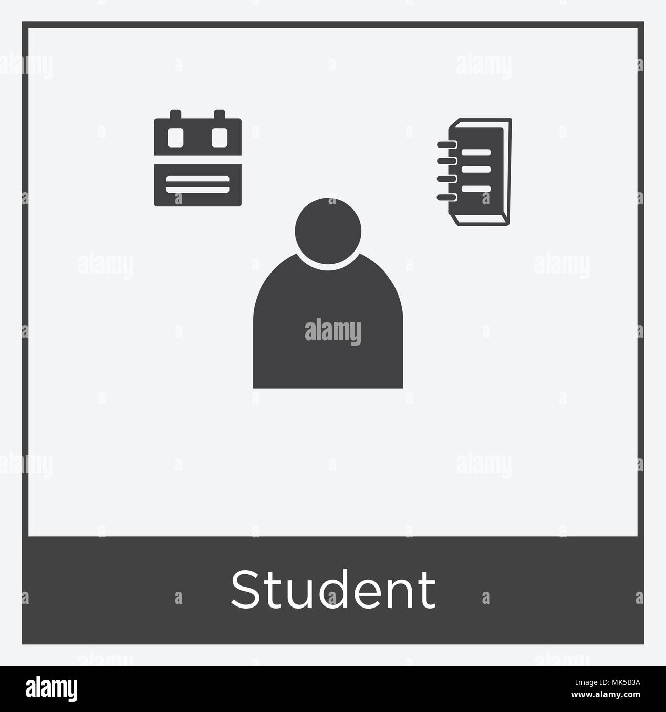 Student icon isolated on white background with gray frame, sign and ...