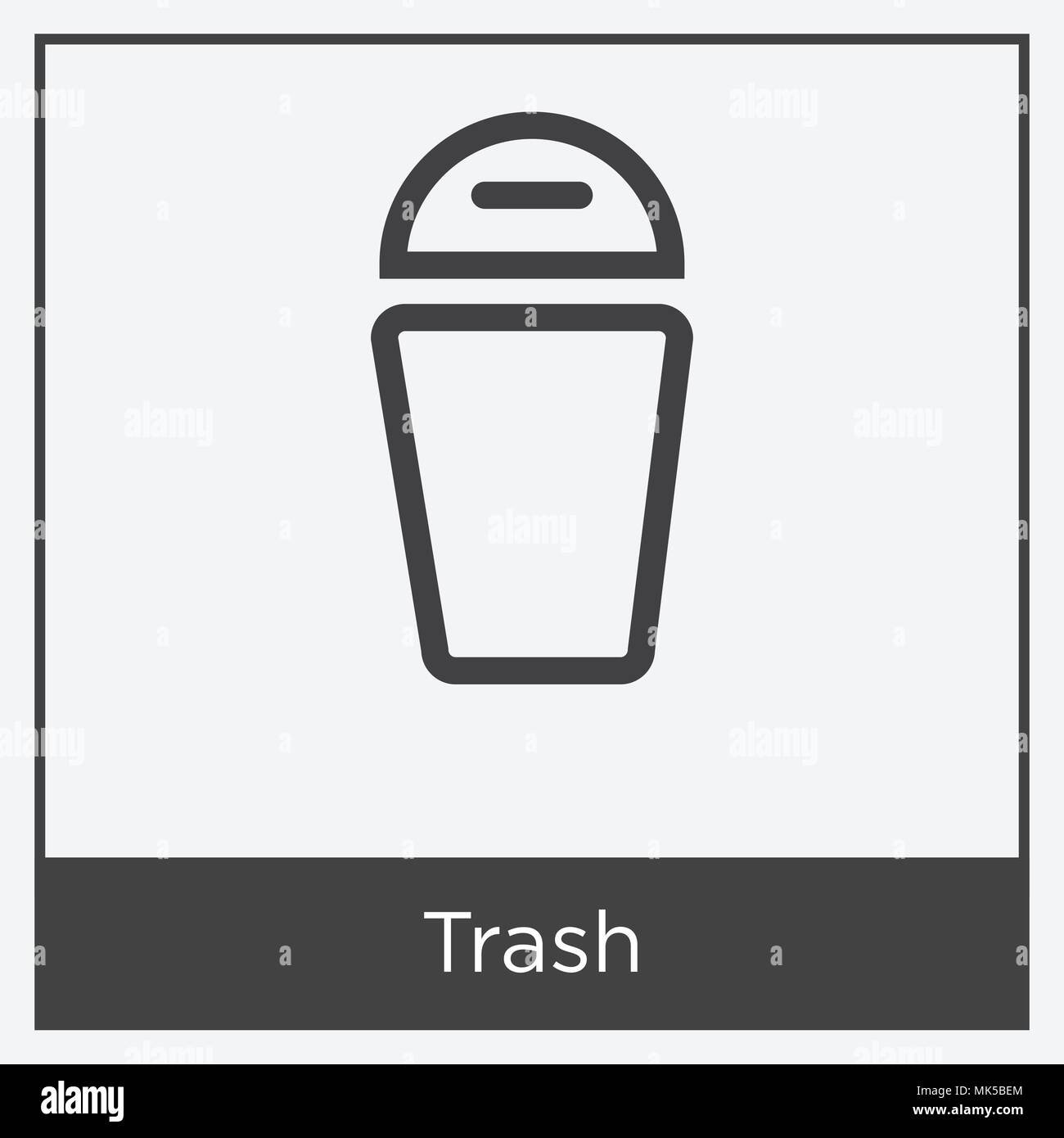 Trash icon isolated on white background with gray frame, sign and symbol Stock Vector