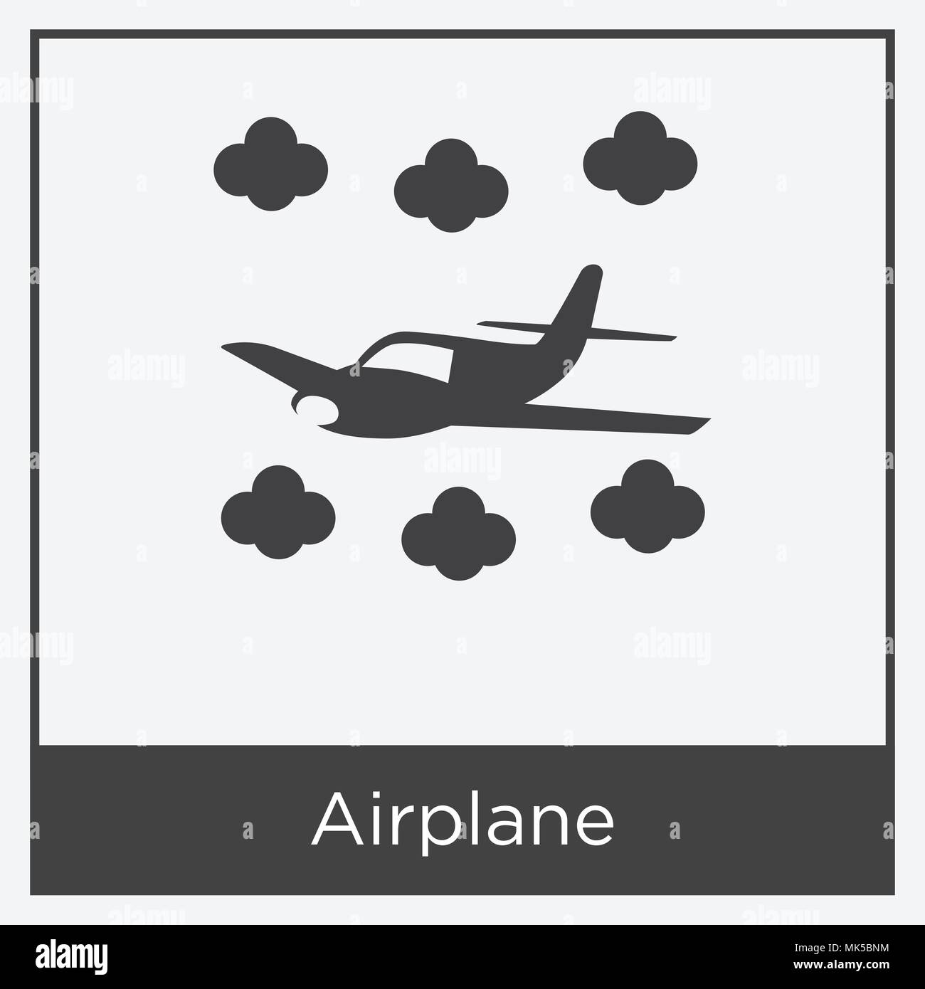 Airplane icon isolated on white background with gray frame, sign and ...