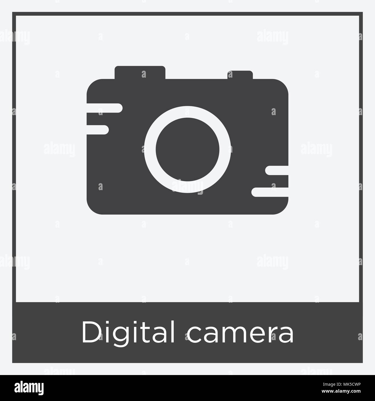 Digital camera icon isolated on white background with gray frame, sign and symbol Stock Vector
