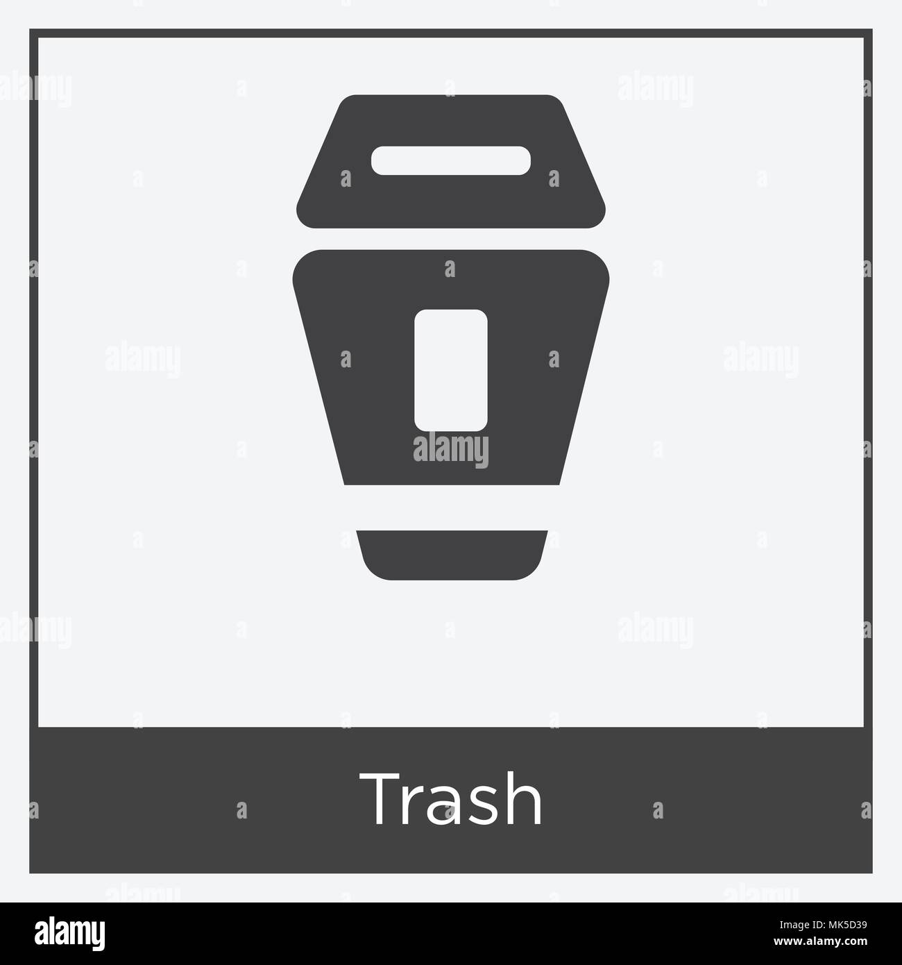 Trash icon isolated on white background with gray frame, sign and symbol Stock Vector