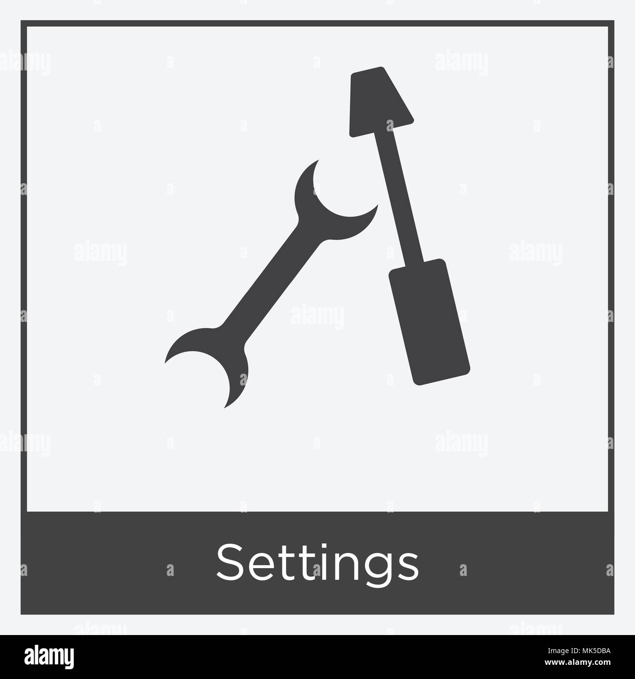 Settings icon isolated on white background with gray frame, sign and ...