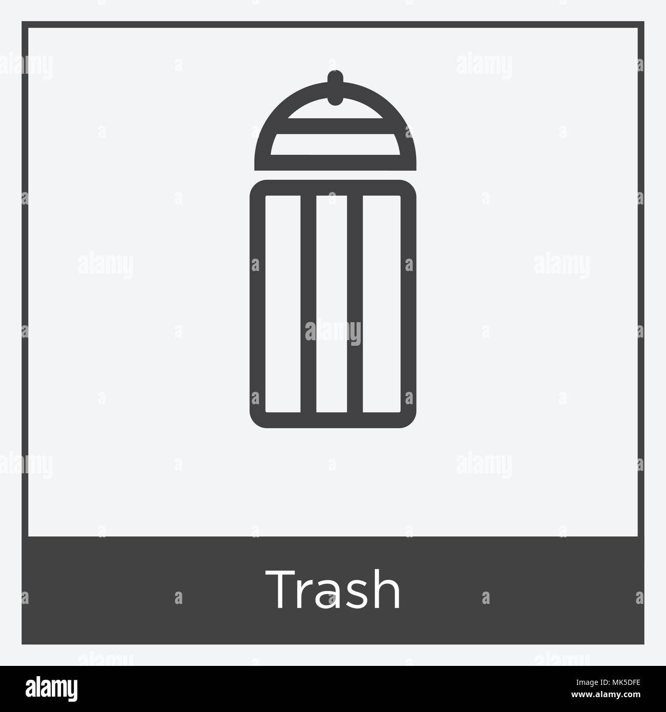 Trash icon isolated on white background with gray frame, sign and symbol Stock Vector