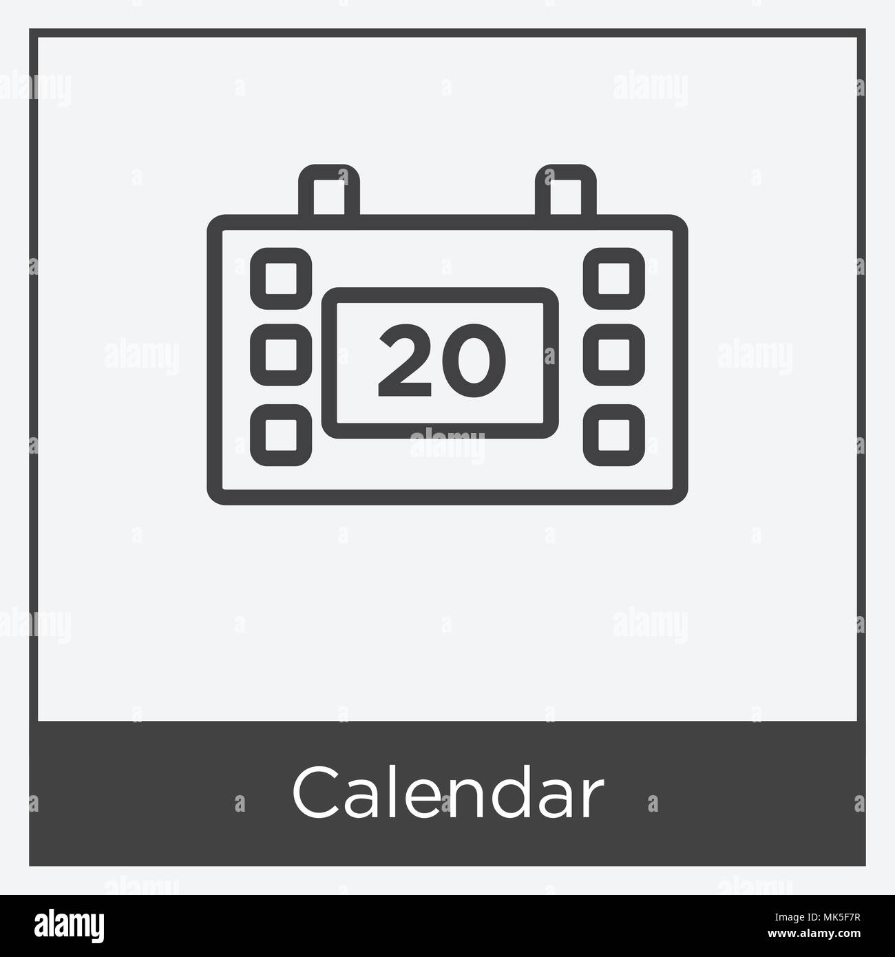 Calendar icon isolated on white background with gray frame, sign and ...