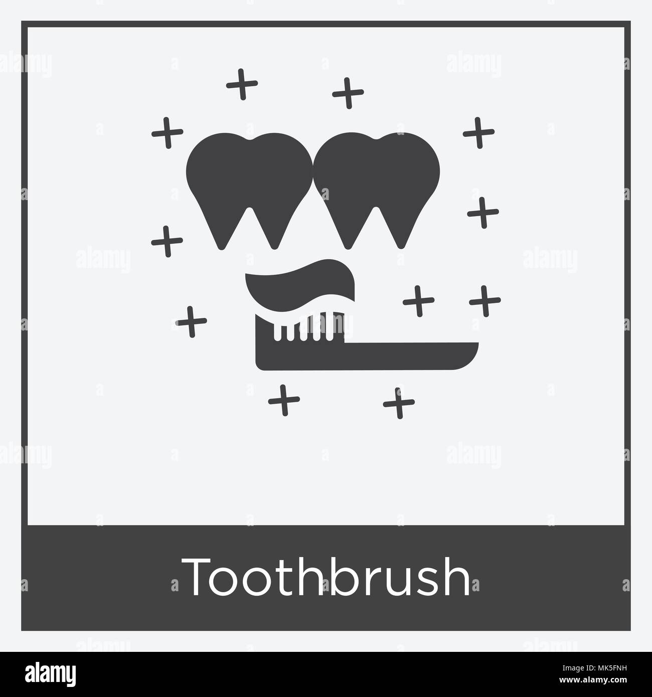 Toothbrush icon isolated on white background with gray frame, sign and ...