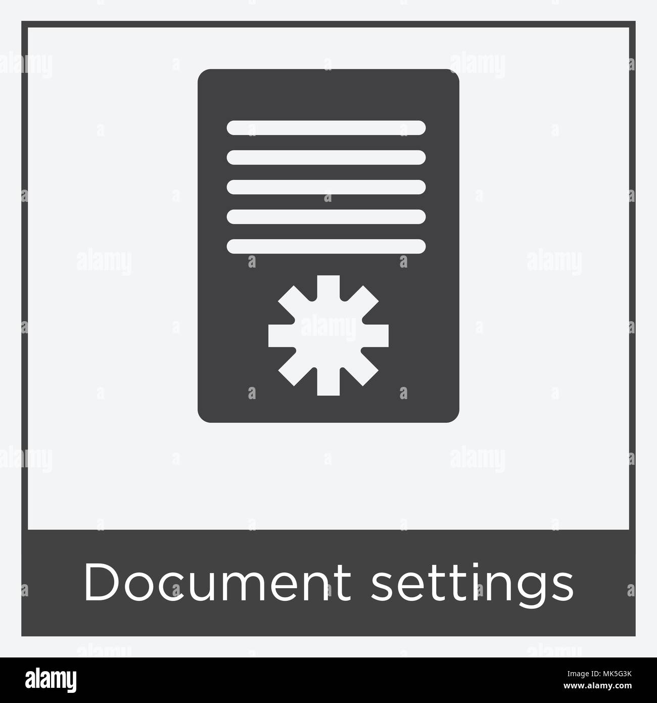 Document settings icon isolated on white background with gray frame ...