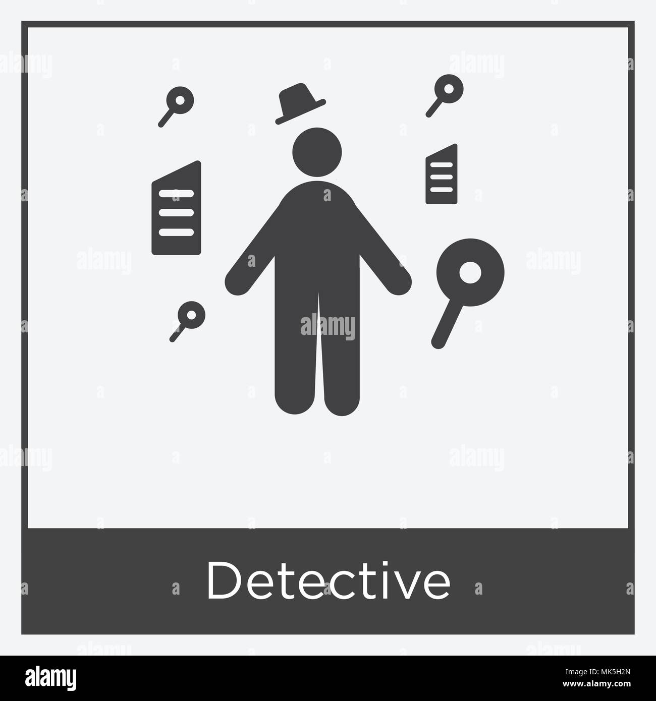 Detective icon isolated on white background with gray frame, sign and symbol Stock Vector