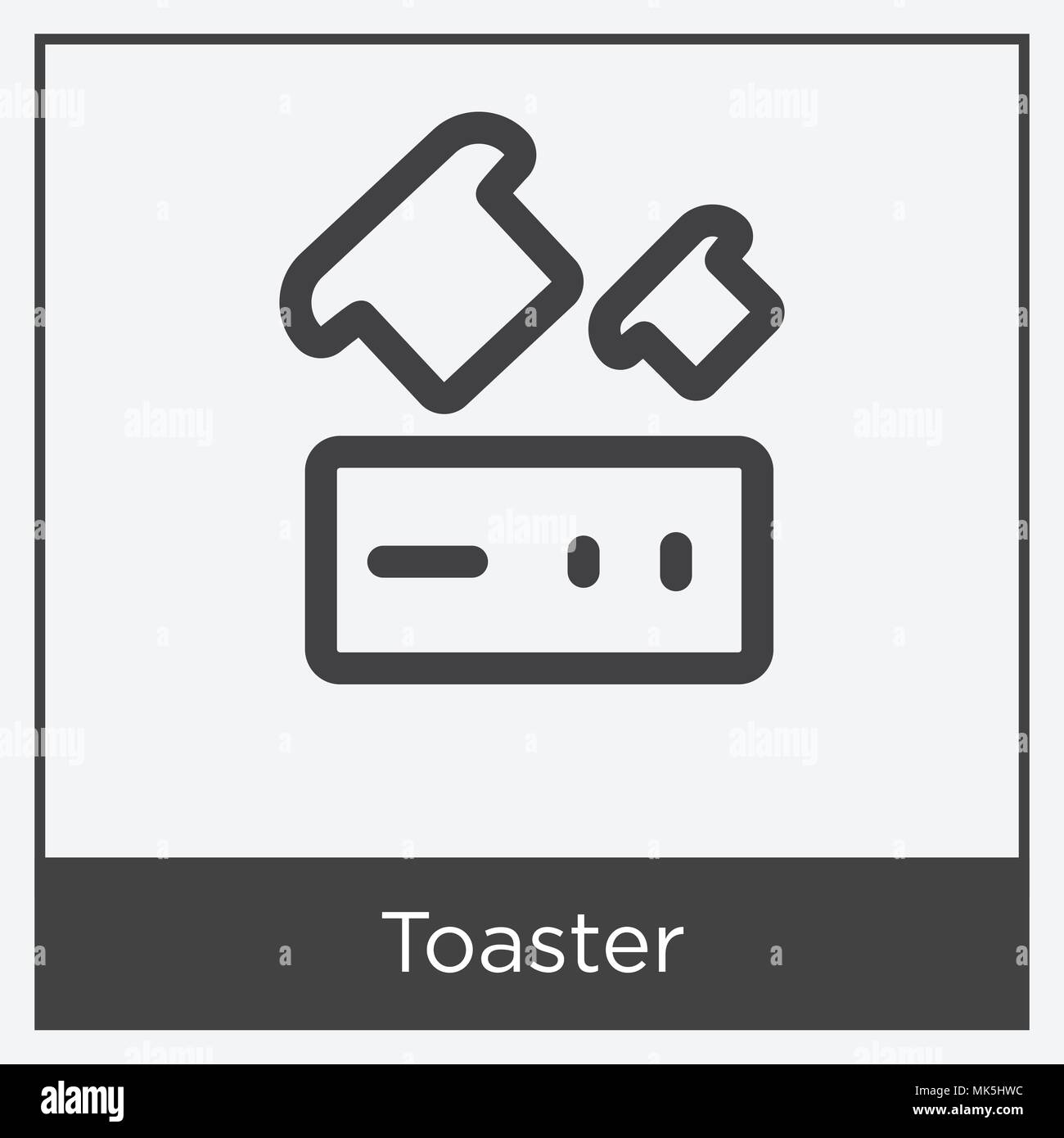Toaster icon isolated on white background with gray frame, sign and