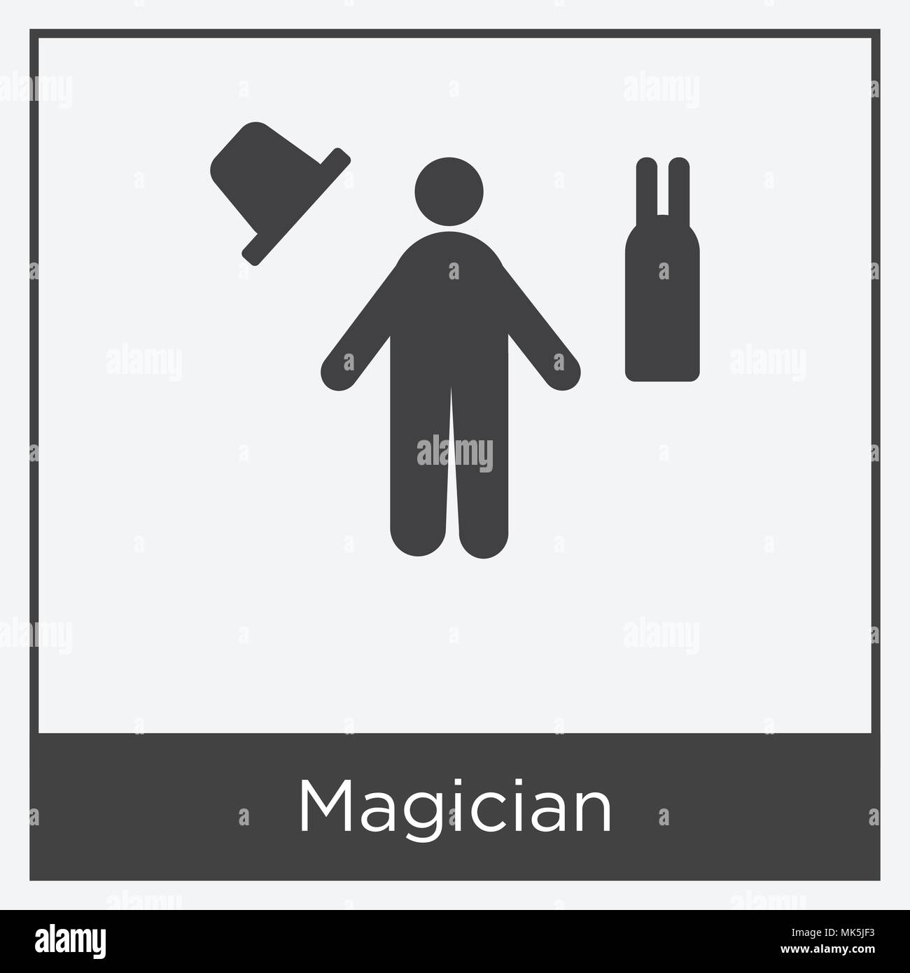 Magician icon isolated on white background with gray frame, sign and ...