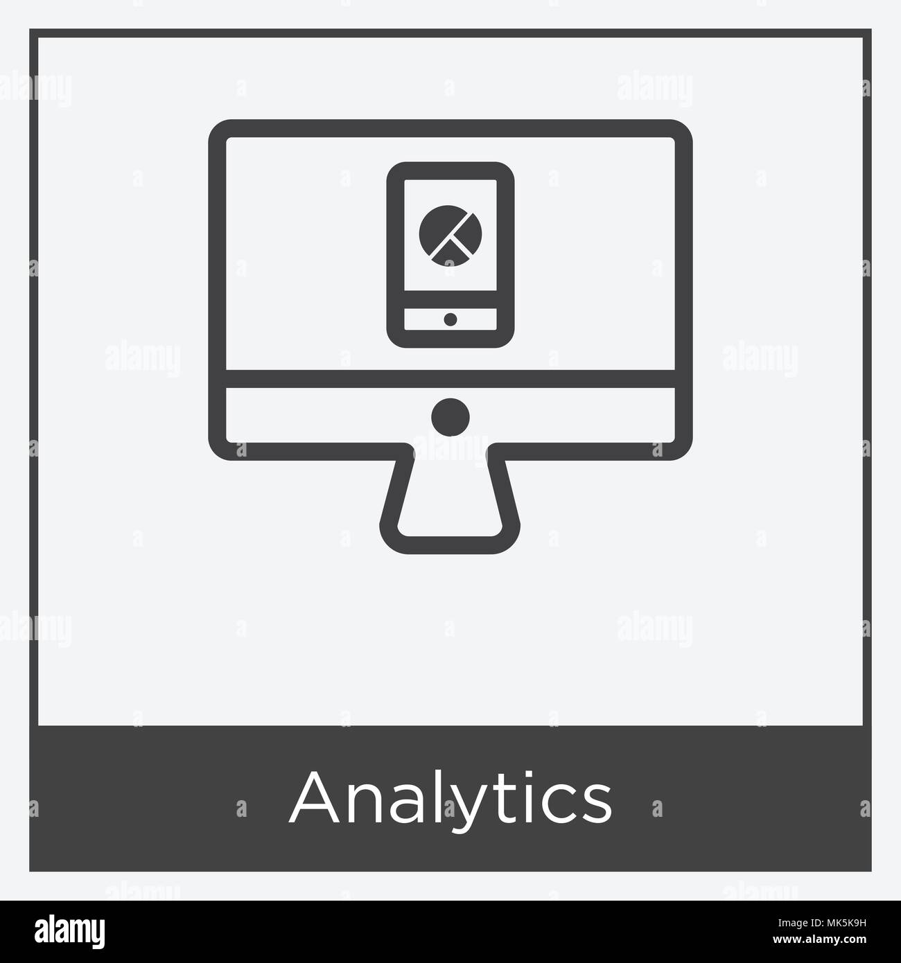 Analytics icon isolated on white background with gray frame, sign and ...