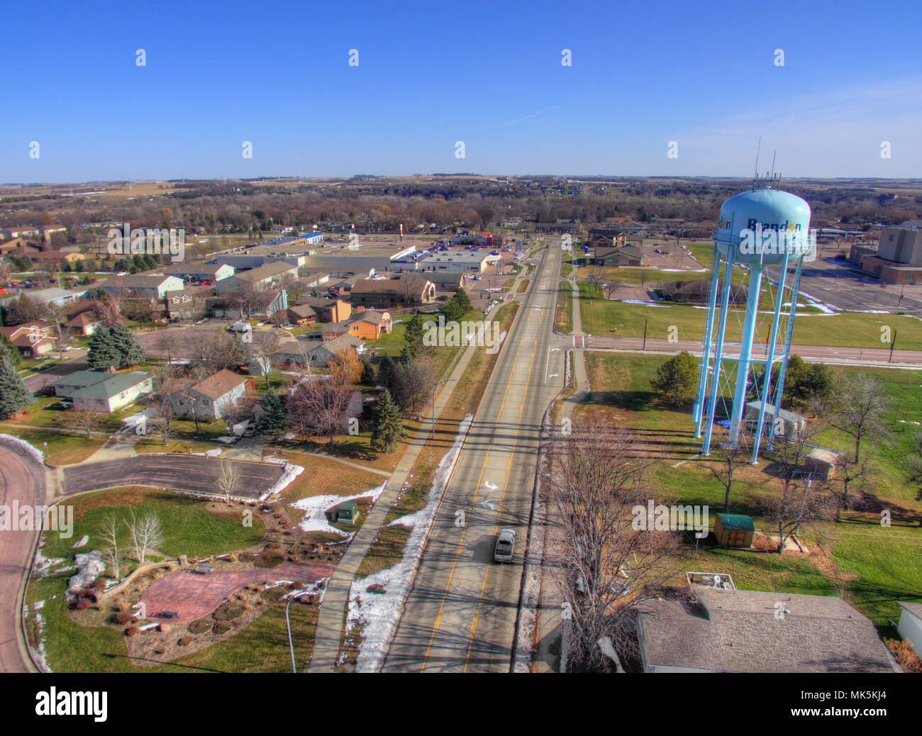 Brandon, South Dakota in Spring seen from Above by Drone Stock Photo