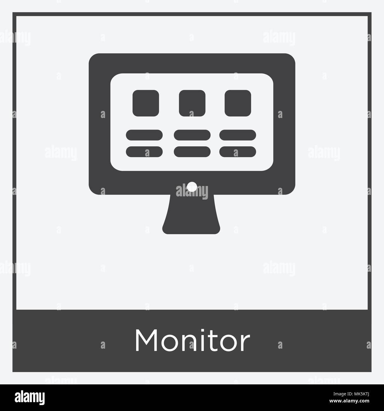 Monitor icon isolated on white background with gray frame, sign and ...