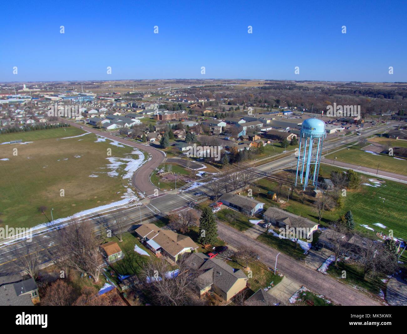 Brandon, South Dakota in Spring seen from Above by Drone Stock Photo