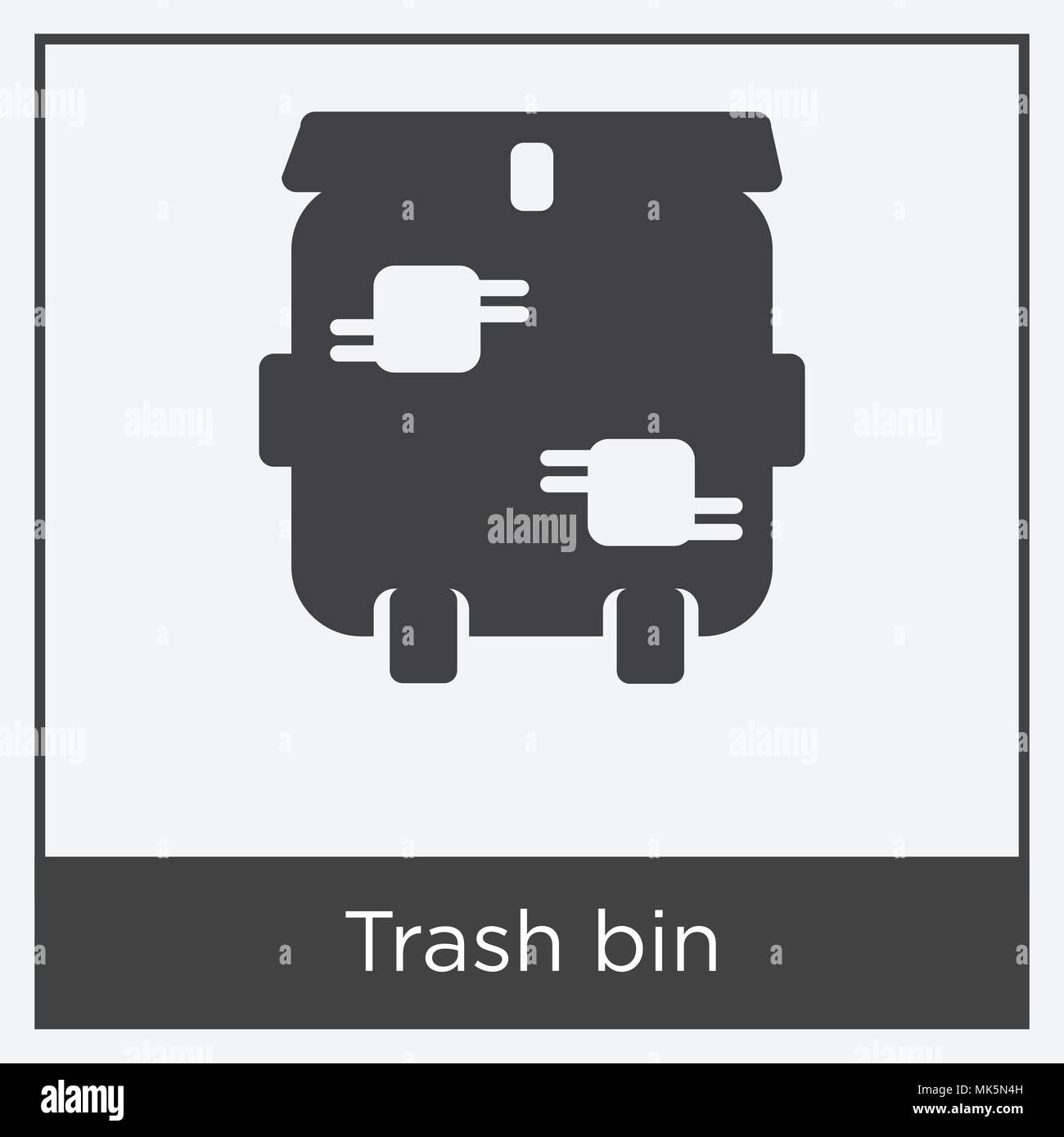 Trash bin icon isolated on white background with gray frame, sign and symbol Stock Vector