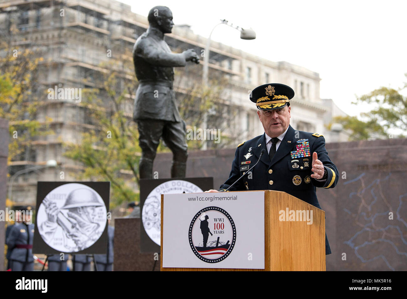 General Mark A. Milley, U.S. Army Chief of Staff, speaks at the ceremonial groundbreaking for the National World War I Memorial at Pershing Park in Washington, D.C. Nov. 9, 2017. Construction of the memorial is expected to be completed in a year. (DoD photo by EJ Hersom) Stock Photo