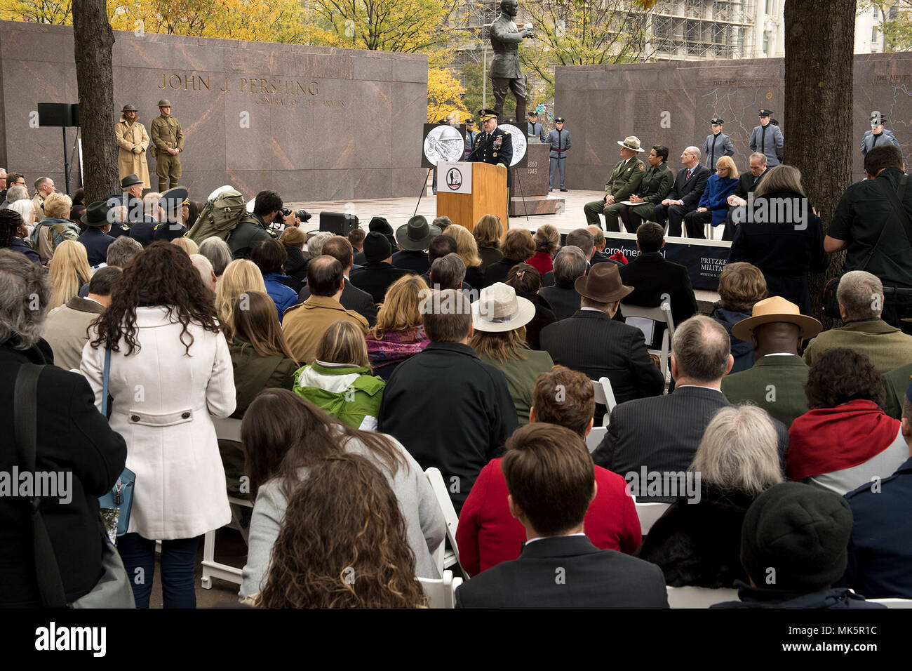 General Mark A. Milley, U.S. Army Chief of Staff, speaks at the ceremonial groundbreaking for the National World War I Memorial at Pershing Park in Washington, D.C. Nov. 9, 2017. Construction of the memorial is expected to be completed in a year. (DoD photo by EJ Hersom) Stock Photo