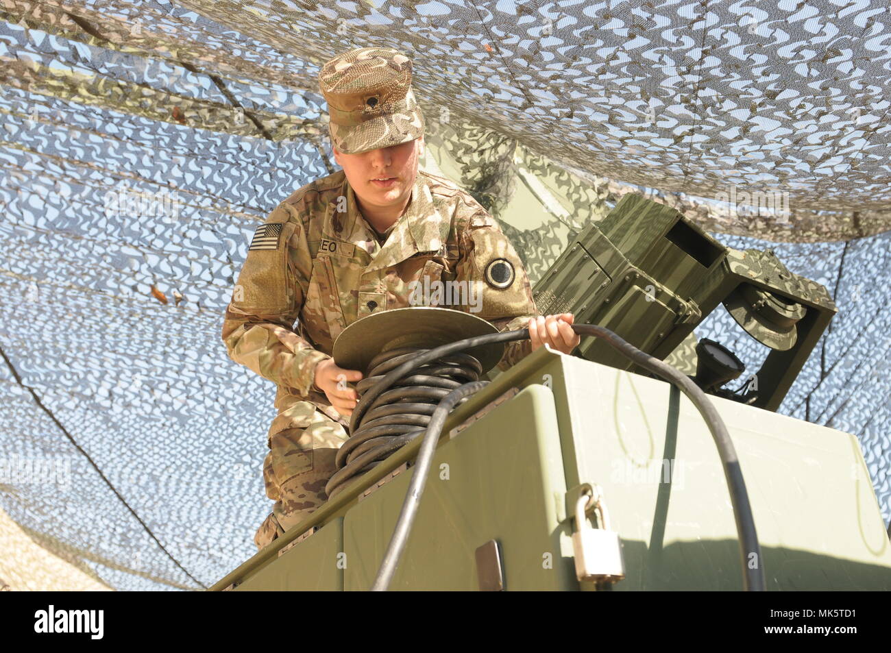 Spc. Phoebe Moreo, a multichannel transmission systems operator maintainer, from I Corps Signal