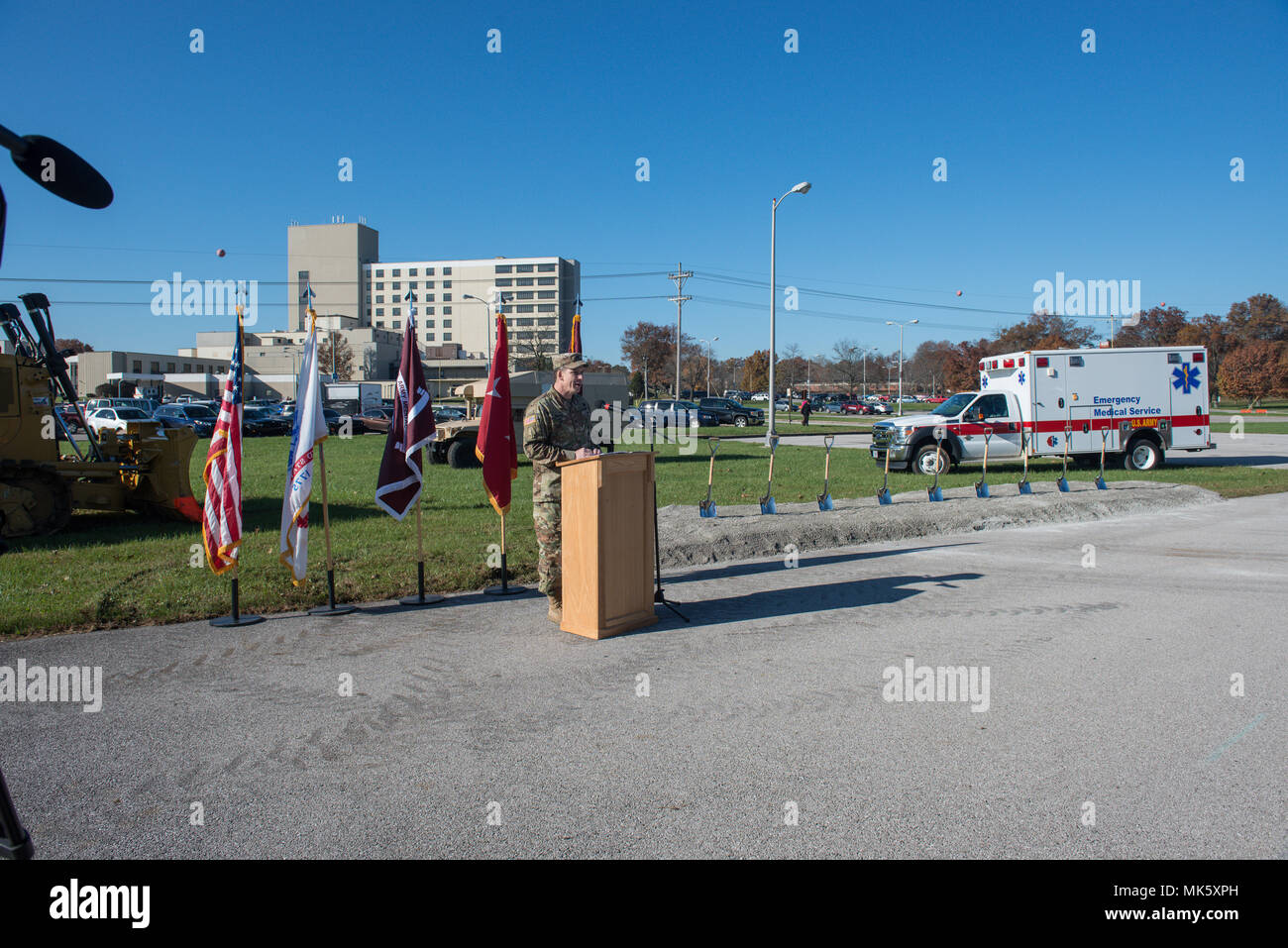 USA MEDDAC Commander COL Kevin Bass addresses the crowd during the