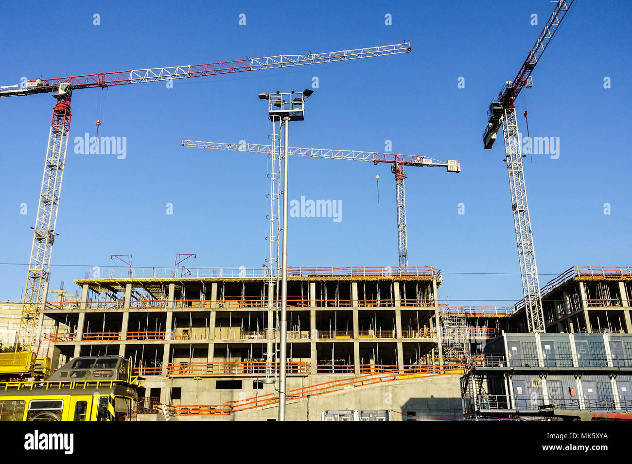 New apartments and office building at the main railway station, Churchill Square, Zizkov, Prague, Czech Republic Stock Photo