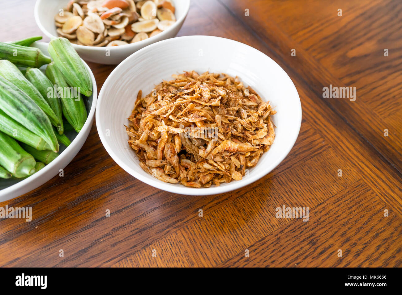 Nigerian Soup Ingredients Okra (Okro) , Crayfish and Ogbono Seed