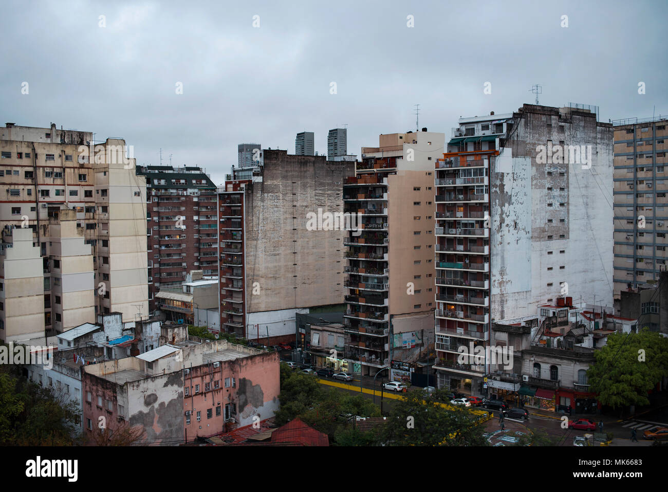 Scenic urban view over the buildings from Ancon Street, near Palermo district, Buenos Aires, Argentina. May 2018 Stock Photo