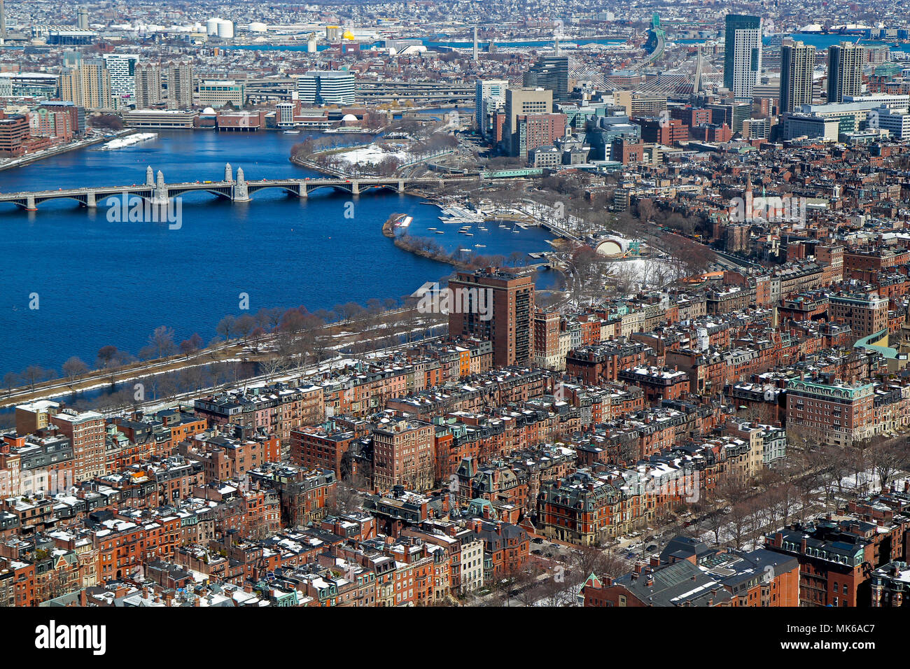 Aerial view with the Back Bay neighborhood in the foreground, Boston