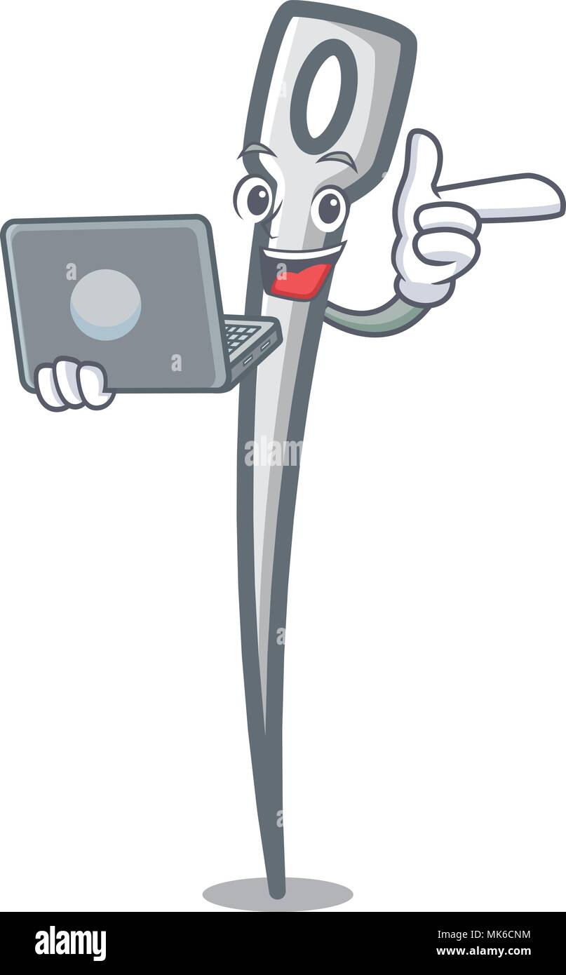 Computer Needle With laptop needle character cartoon style vector illustration Stock ...