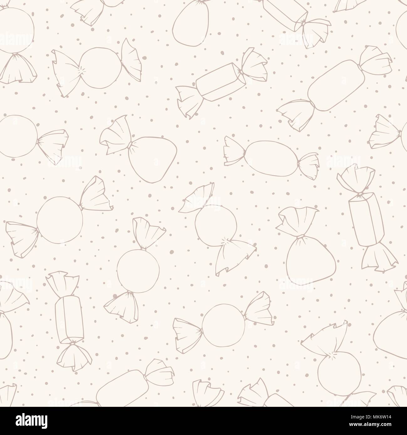 Vector candies contours seamless pattern on the dotted background. Hand ...