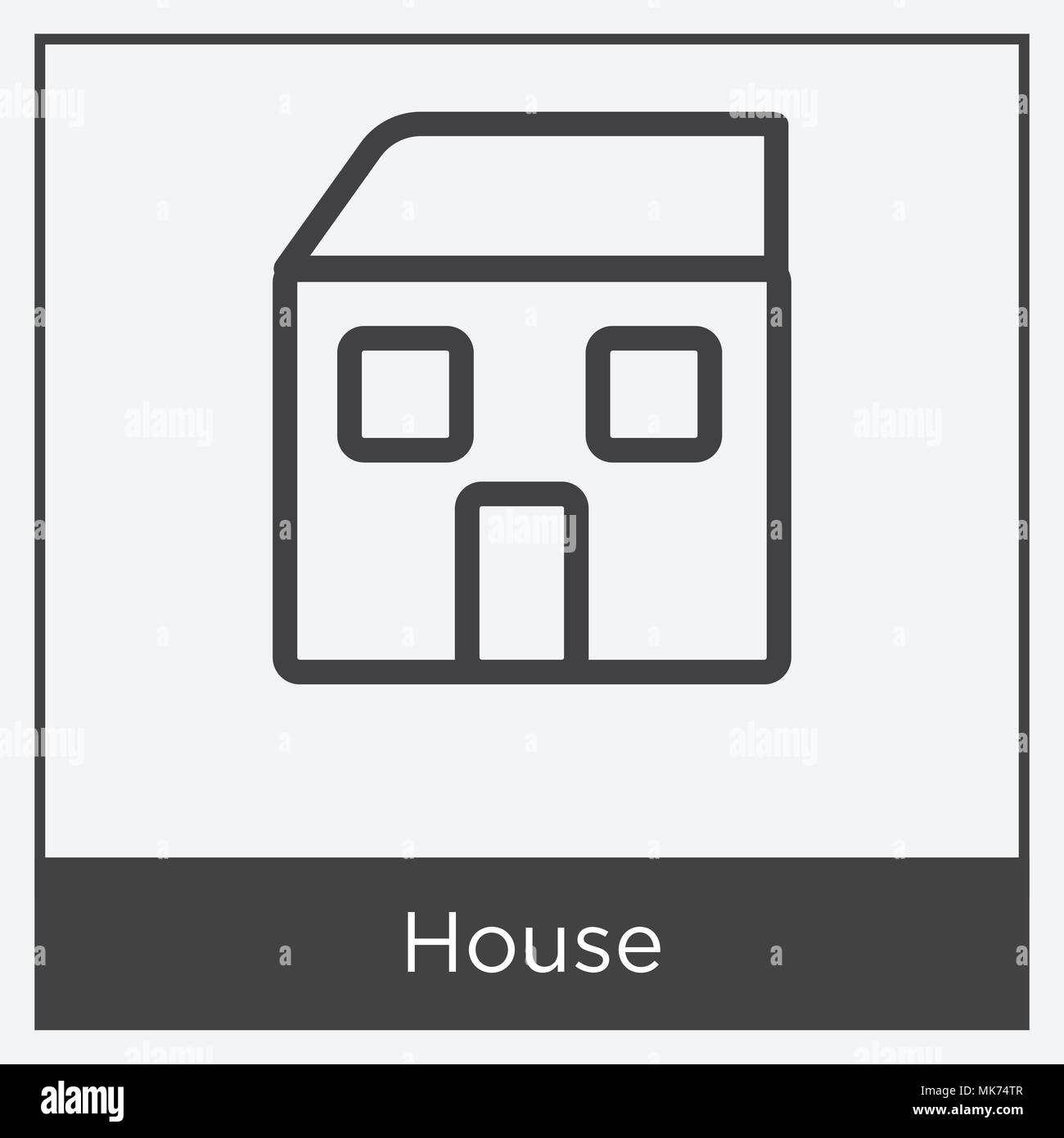 House icon isolated on white background with gray frame, sign and