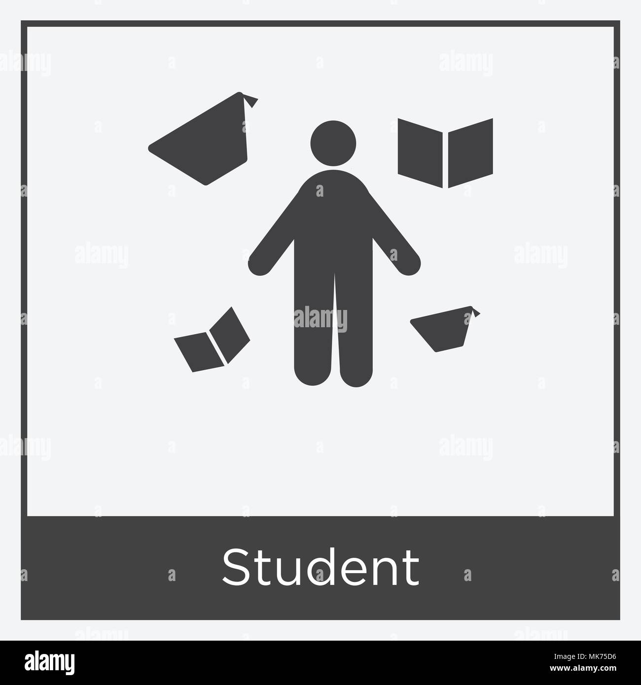 Student icon isolated on white background with gray frame, sign and ...