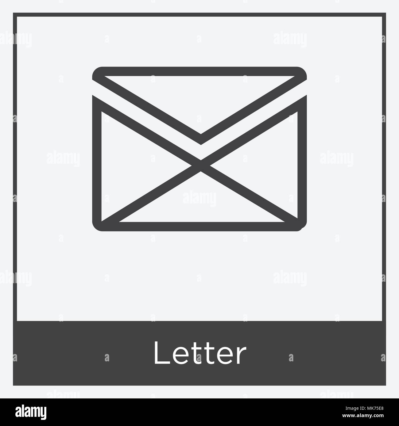 Letter icon isolated on white background with gray frame, sign and ...