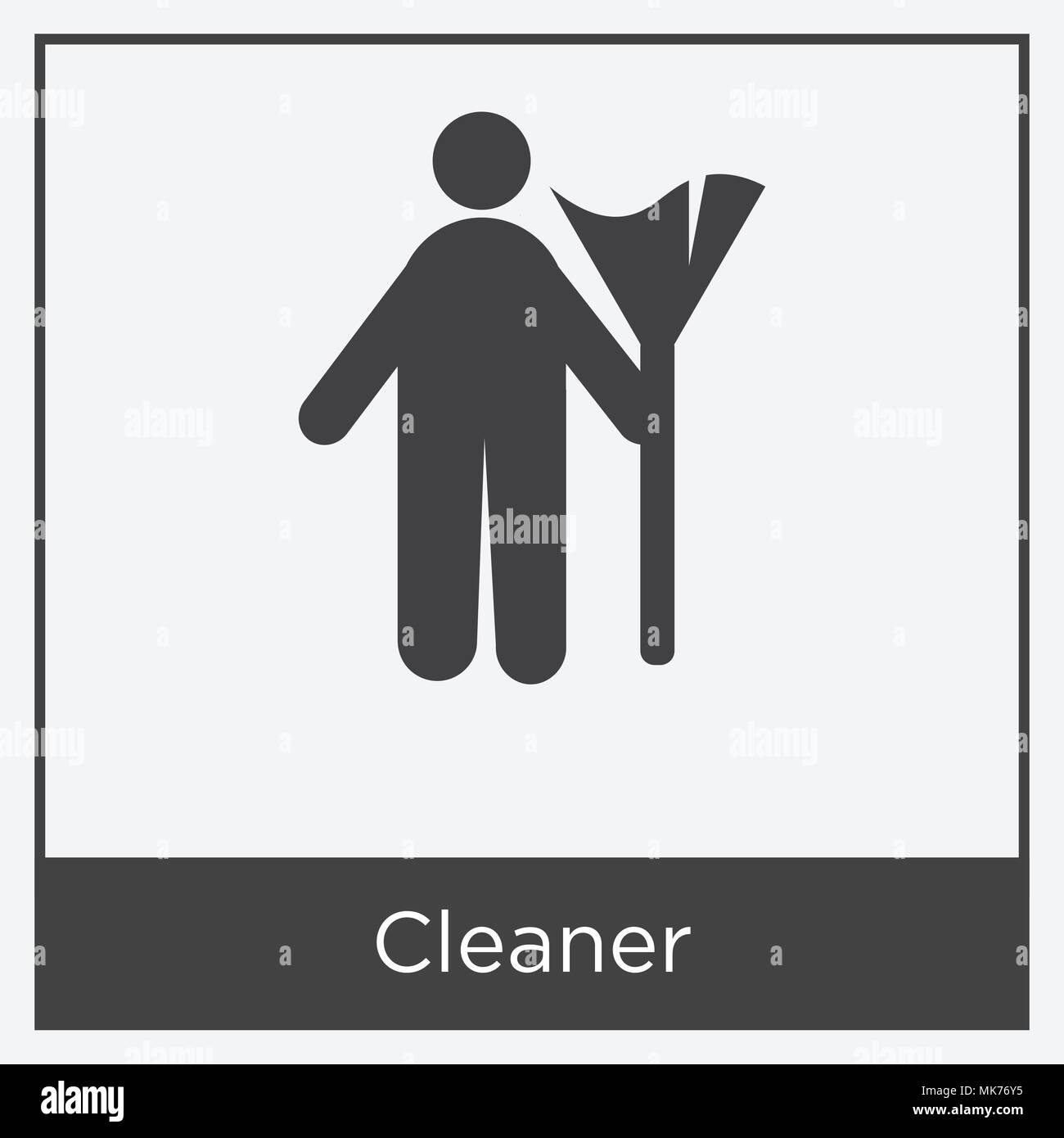Cleaner icon isolated on white background with gray frame, sign and ...