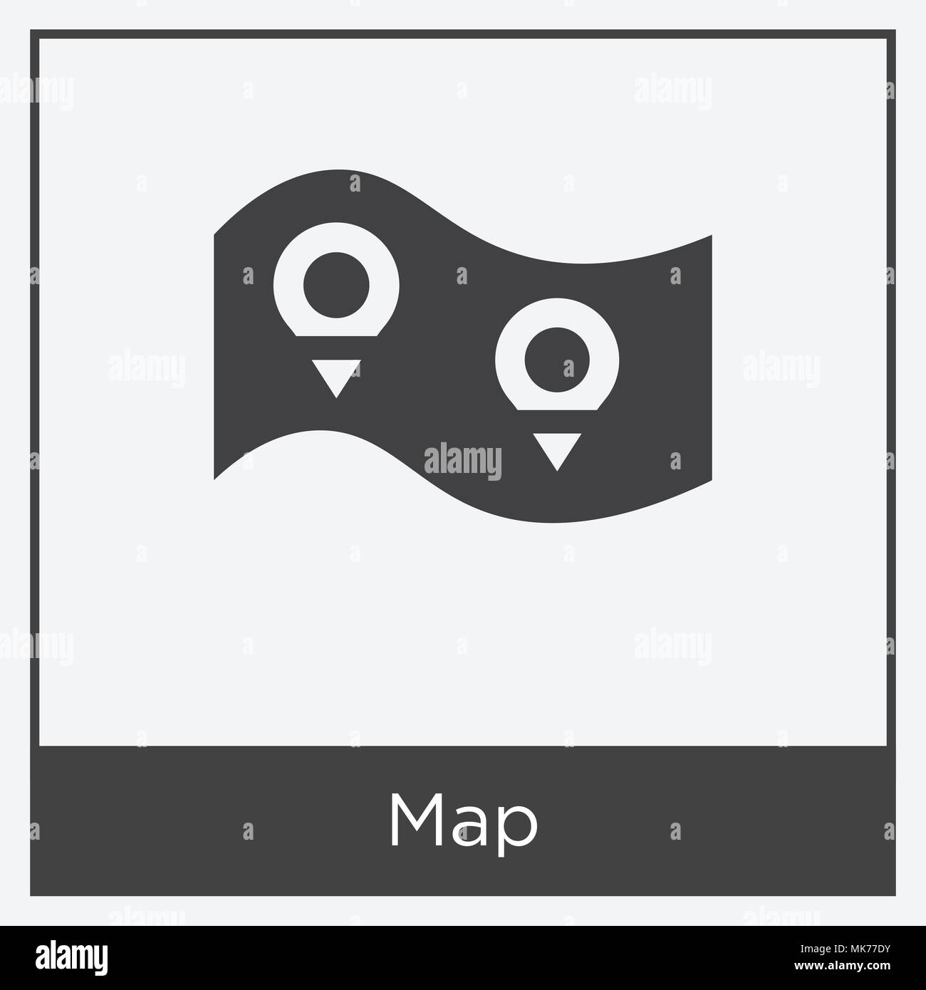 Map icon isolated on white background with gray frame, sign and symbol ...