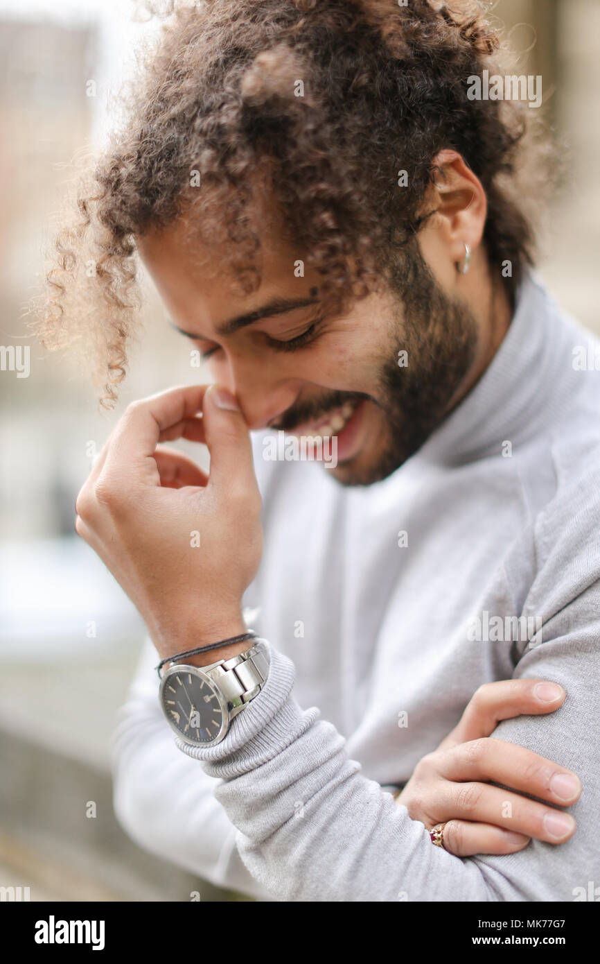 Half American Nigerian Boy Wearing Grey Turtleneck Sweater