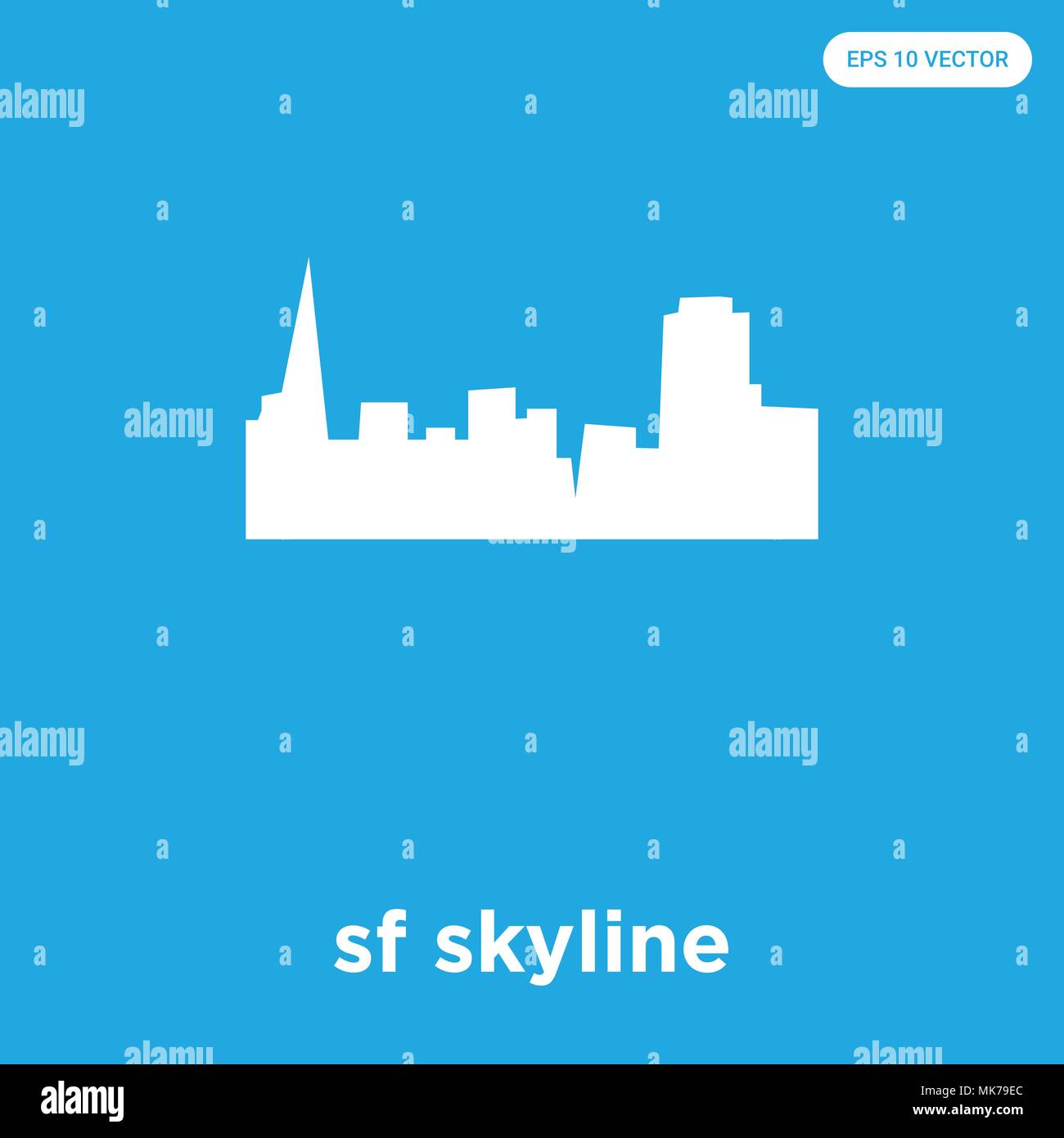 sf skyline vector icon isolated on blue background, sign and symbol Stock Vector