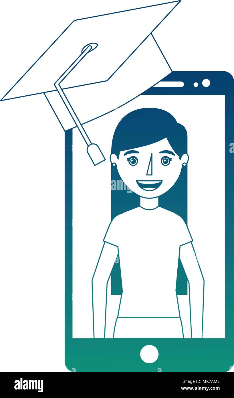 smartphone device with woman graduated vector illustration design Stock ...