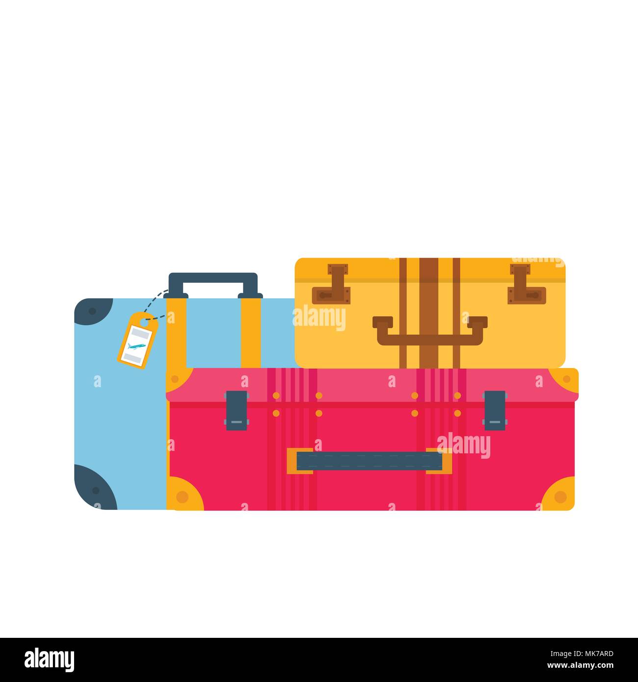 Different types of baggage, luggage, suitcase isolated on white