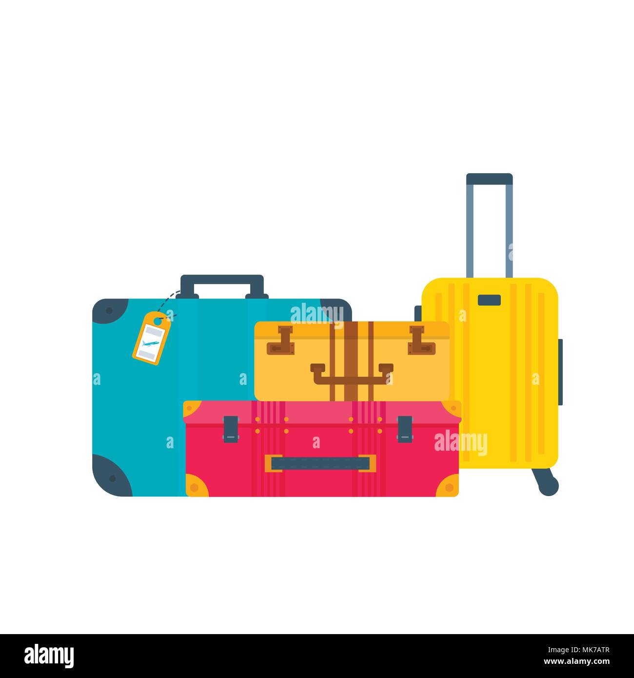 Different types of baggage, luggage, suitcase isolated on white ...