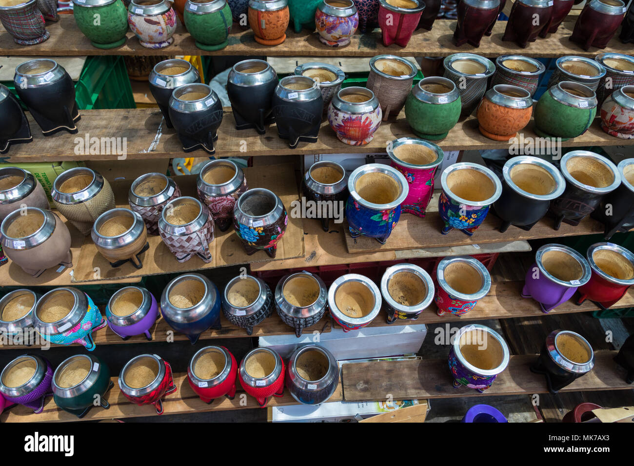 Mate gourds for sale as popular souvenirs from Argentina and Uruguay. Stock Photo